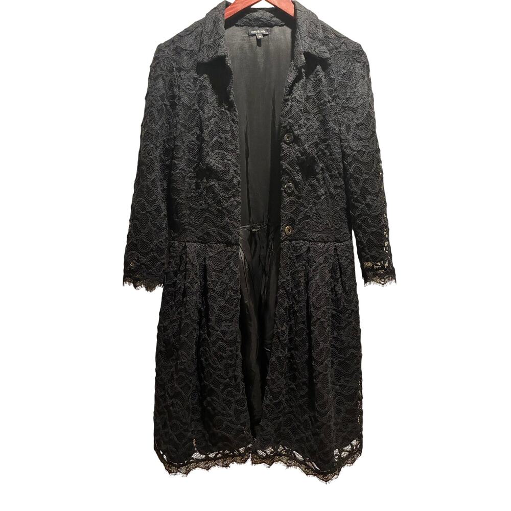 Max & Mia Black Lace Fit-and-Flare Trench Jacket Coat Dress